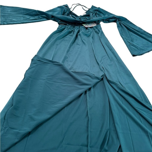 Justify Green Teal Long Sleeve Slit V-neck Maxi Dress Size M - Picture 13 of 17